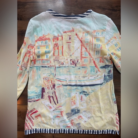 Chico’s Artistic Print Tunic Top Coastal Travel Casual Soft Knit Size L - Picture 6 of 7